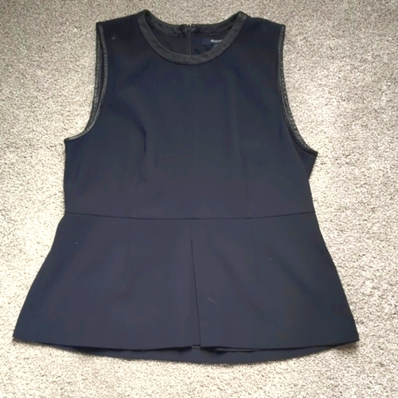 Madewell Tops - Madewell navy and black leather peplum sleeveless top size 12